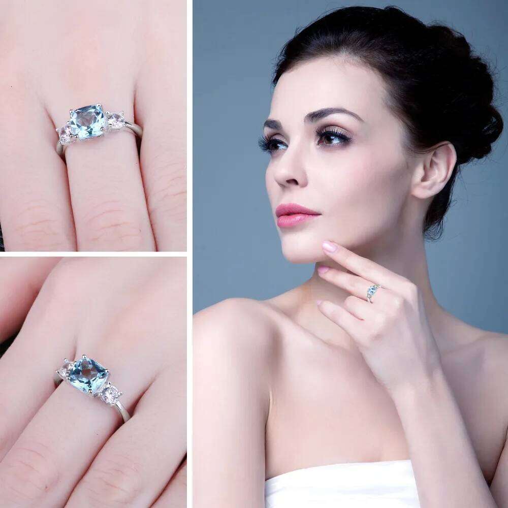 JewelryPalace 1.9ct Square Natural Sky Blue Topaz 925 Sterling Silver 3 Stone Ring for Women Gemstone Jewelry Wedding Gifts H260312
