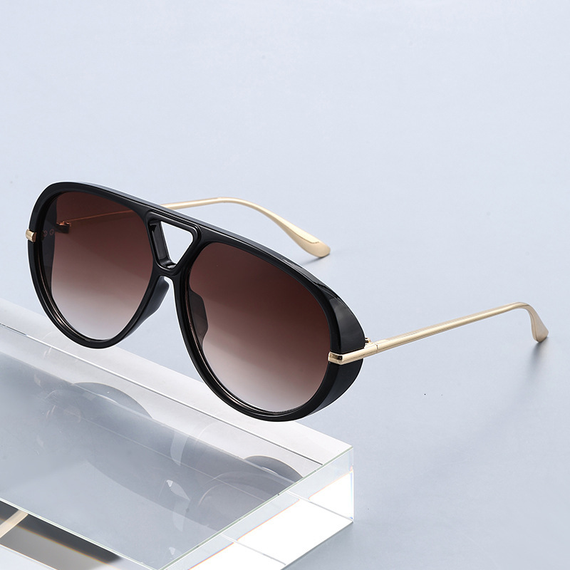 New Pilot Metal Large Frame Glasses Trendy Retro Simple UV Protection Toad Style Double Bridge Sunglasses