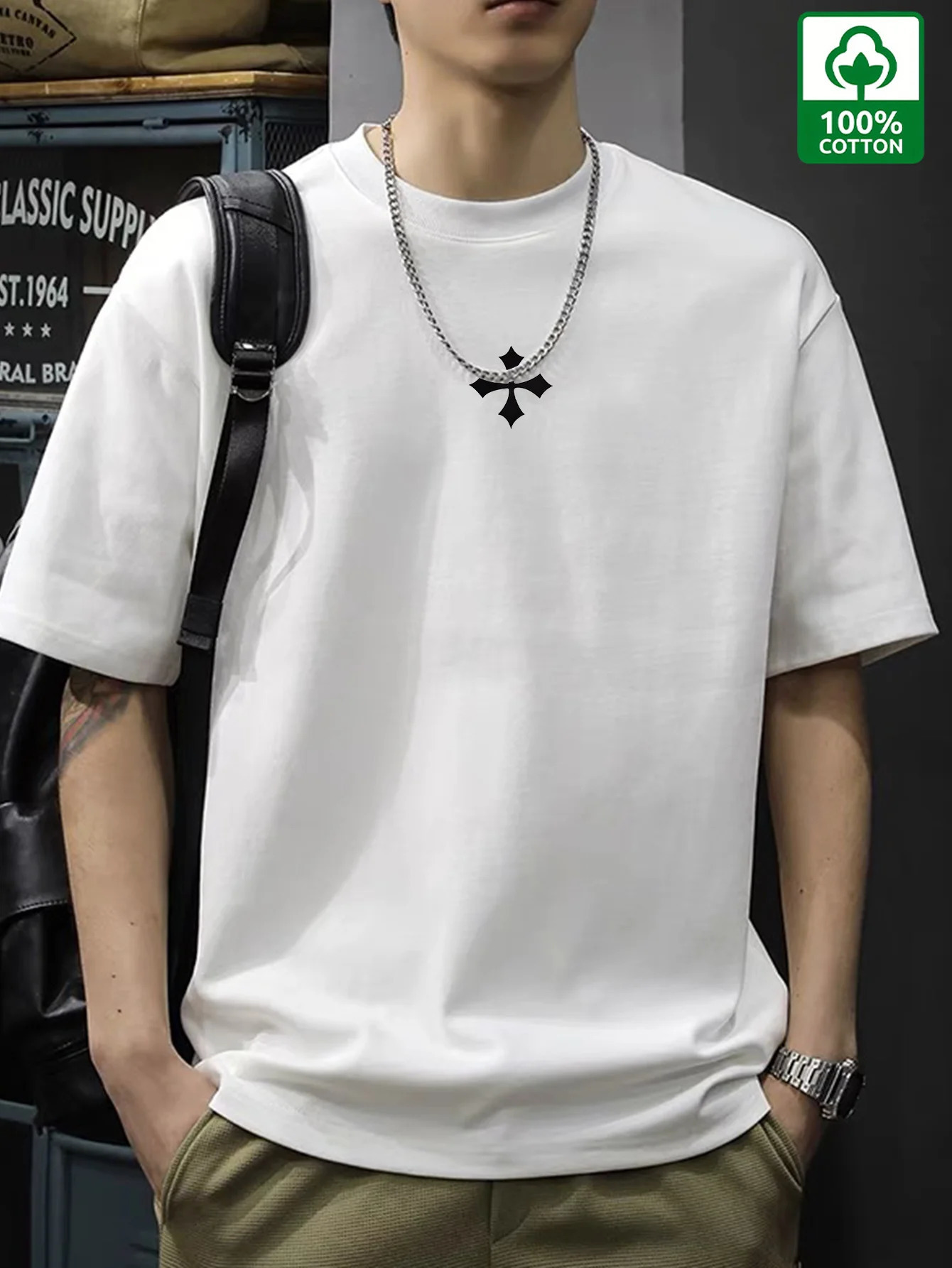 100 Cotton Printed Mens Tshirt Simple and Comfortable Casual 260228