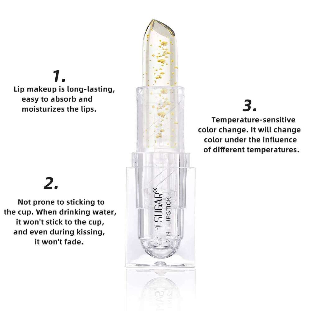 SAM SUGAR 3 Color Temperature Change Easy to Apply Long-lasting Moisturizing Transparent Gold Foil Lipstick W260311