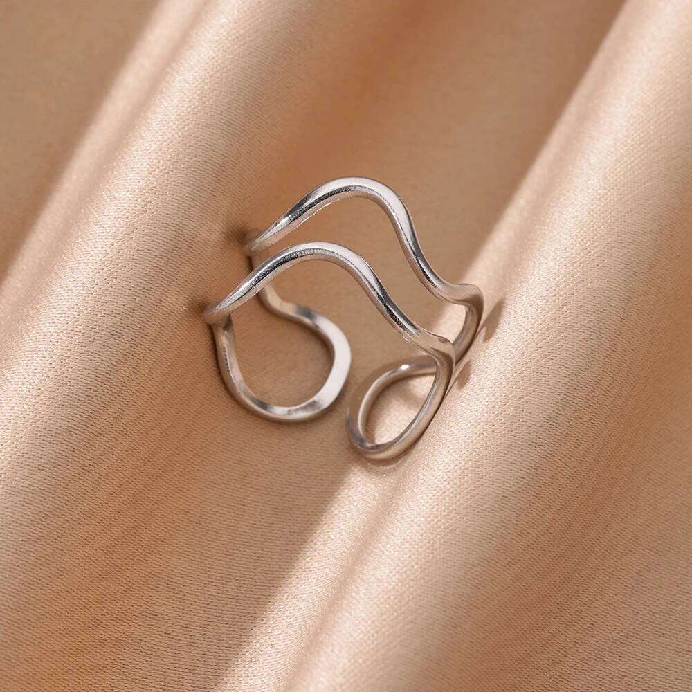 Stainless Steel Irregular Open Rings for Women Silver Color Texture Minimalist Wedding Aesthetic Finger Ring Jewelry anillos H260312