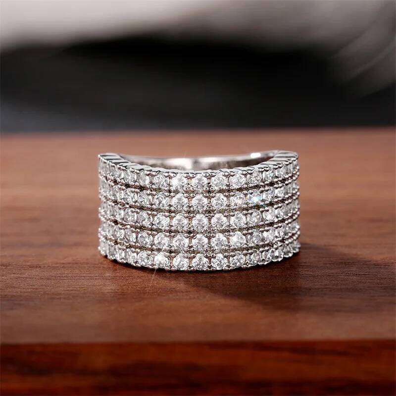 Huitan 5 Lines Crystal Cubic Zirconia Women for Wedding Simple Stylish Design Trendy Female Rings Sparkling Jewelry H260312