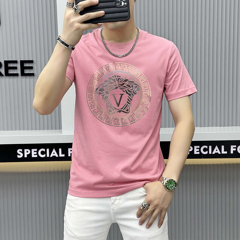 Fashion Simple Trendy Brand Slim Fit Round Neck Short Sleeve T-Shirt For Men 2025 Summer New Style Tee Shirt