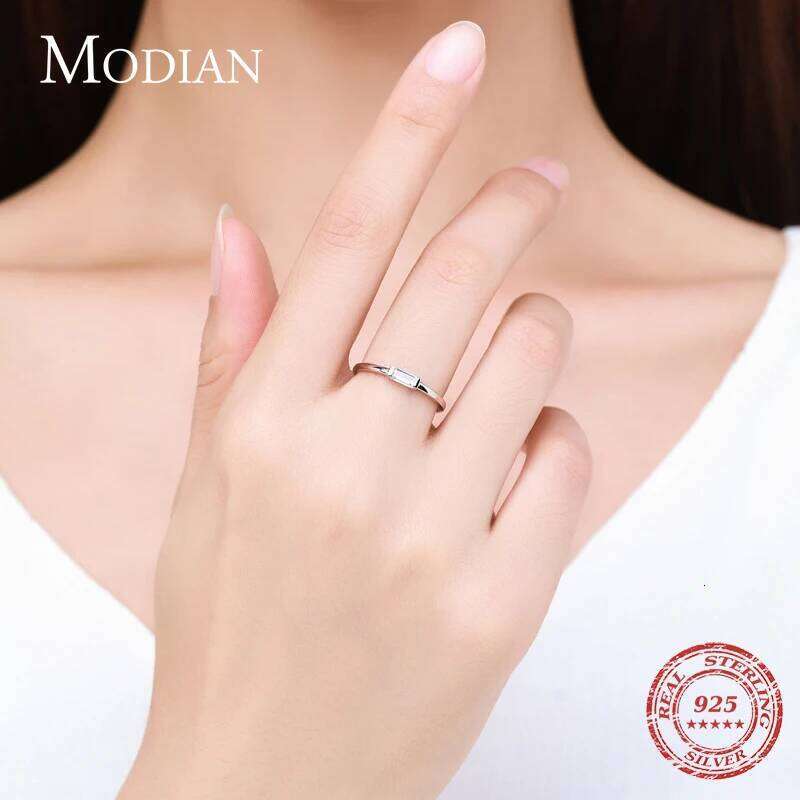 Modian 925 Sterling Silver Fashion Emerald Cut Shiny Clear CZ Wedding Female Rings for Women Simple Rectangle Ring Fine Jewelry H260312