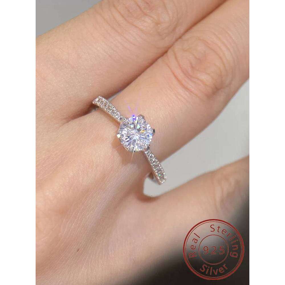 925 Sterling Silver Classic for Women Six Claw Jewelry Simple Imitation Diamond Women's Ring Engagement Wedding Gift H260312