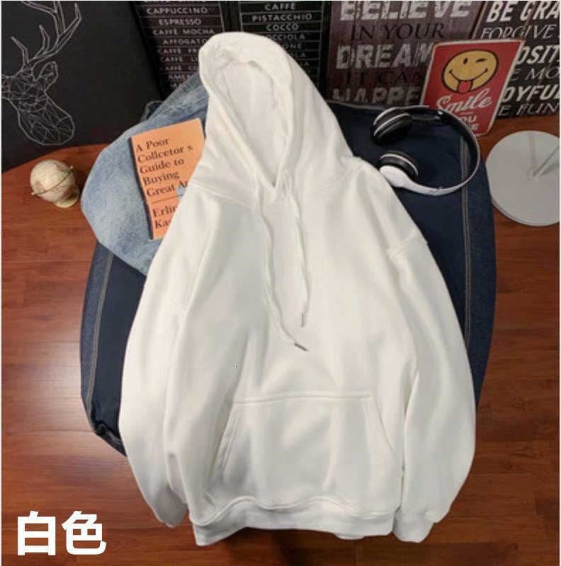 New Style Long-sleeve Fleece-lined Hooded Couple's Sweatshirt Solid Designer Hoodie Color Casual Loose-fit Men's Autumn Pullover Hoodie