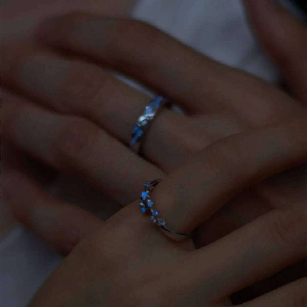 Luminous Blue Green Light Star Glow In Dark Fluorescent Heart Ring Women Men Couple Finger Rings Jewelry Adjustable W260311