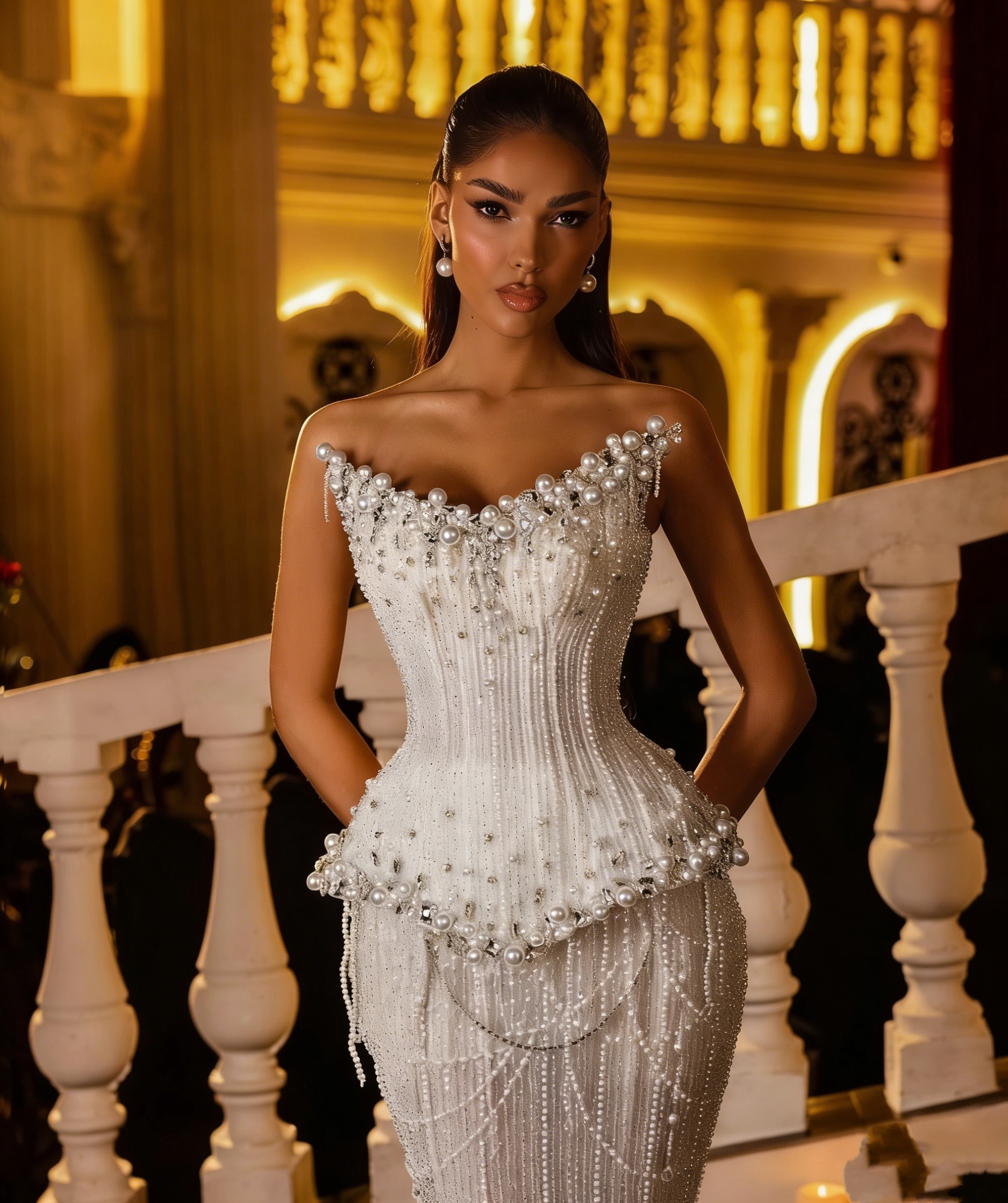 Exquisite Mermaid Wedding Dress Strapless Sleeveless Bridal Gowns Pearls Crystal Beading Sweep Train Dresses Custom Made vestidos