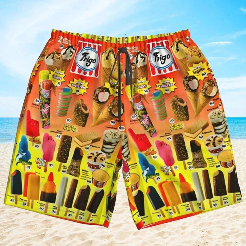 2025 Hawaiian Cornet Ice Cream Short Pants For Men Clothes Cold Popsicle Beach Shorts Frozen Lolly Bermudas Icecream Trunks 260228