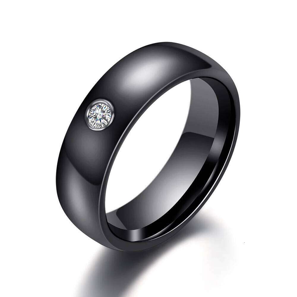 New Arrival Black White Colorful Ceramic Women With Big Crystal Wedding Band Ring Width 6mm Size 6-10 Gift For Men H260312