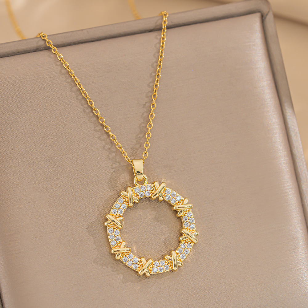 Luxury Brand Designer Jewelry Korean-Style New Trendy Fashion Niche Light Luxury Zircon Donut Elegant Women's Titanium Steel Necklace