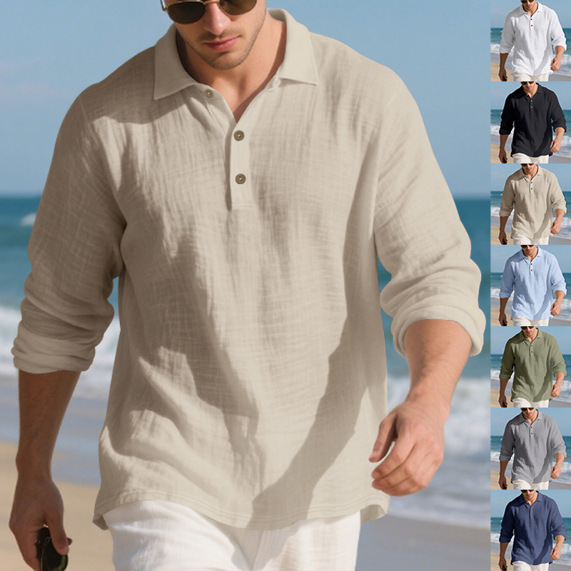 Independent Site Best-selling Men's Linen Buttoned Long-sleeve Designer Hoodie Polo Polo Designer Shirt Shirt Casual Turn-down Collar Shirt For Men