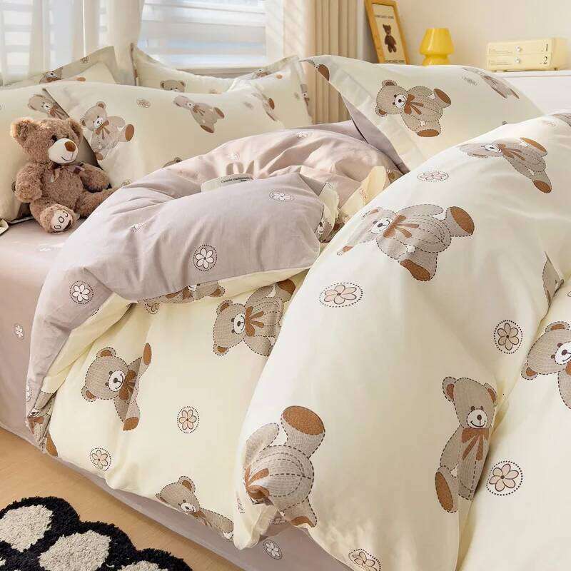 Cute Bear Duvet for Teens, 3-Pieces Set 100%Cotton Comforter Cover with Pillow Shams, Soft Comfortable Kids Bedding H260312