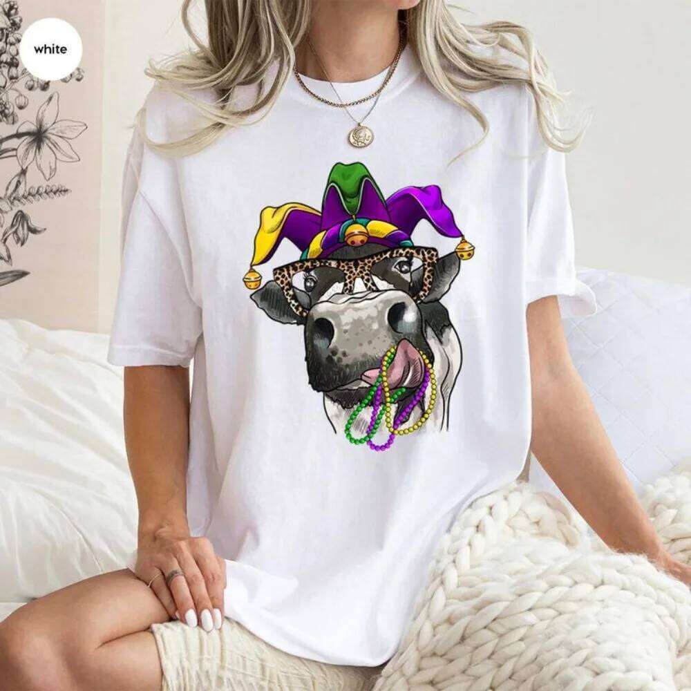 Cow Shirt Funny Women T-shirt Mardi Gras Festival Tees Graphic Tops Harajuku Y2k Accessories Sweatshirt Z260312