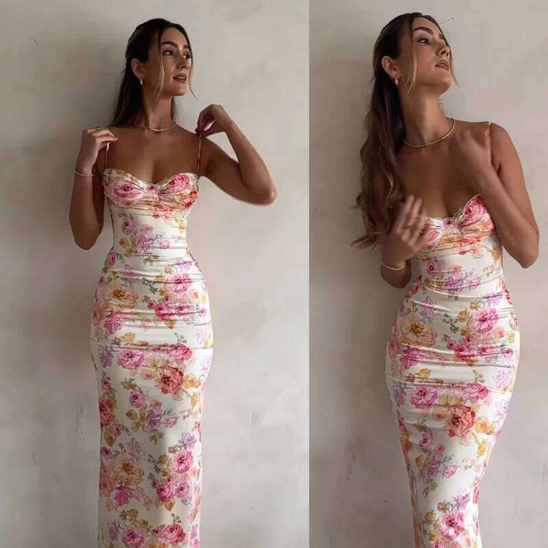 New Floral Suspender Split Slim Sleeveless Patry Beach Style Spaghetti Strap Women Clothes Mini Dress 2024 Summer C260311