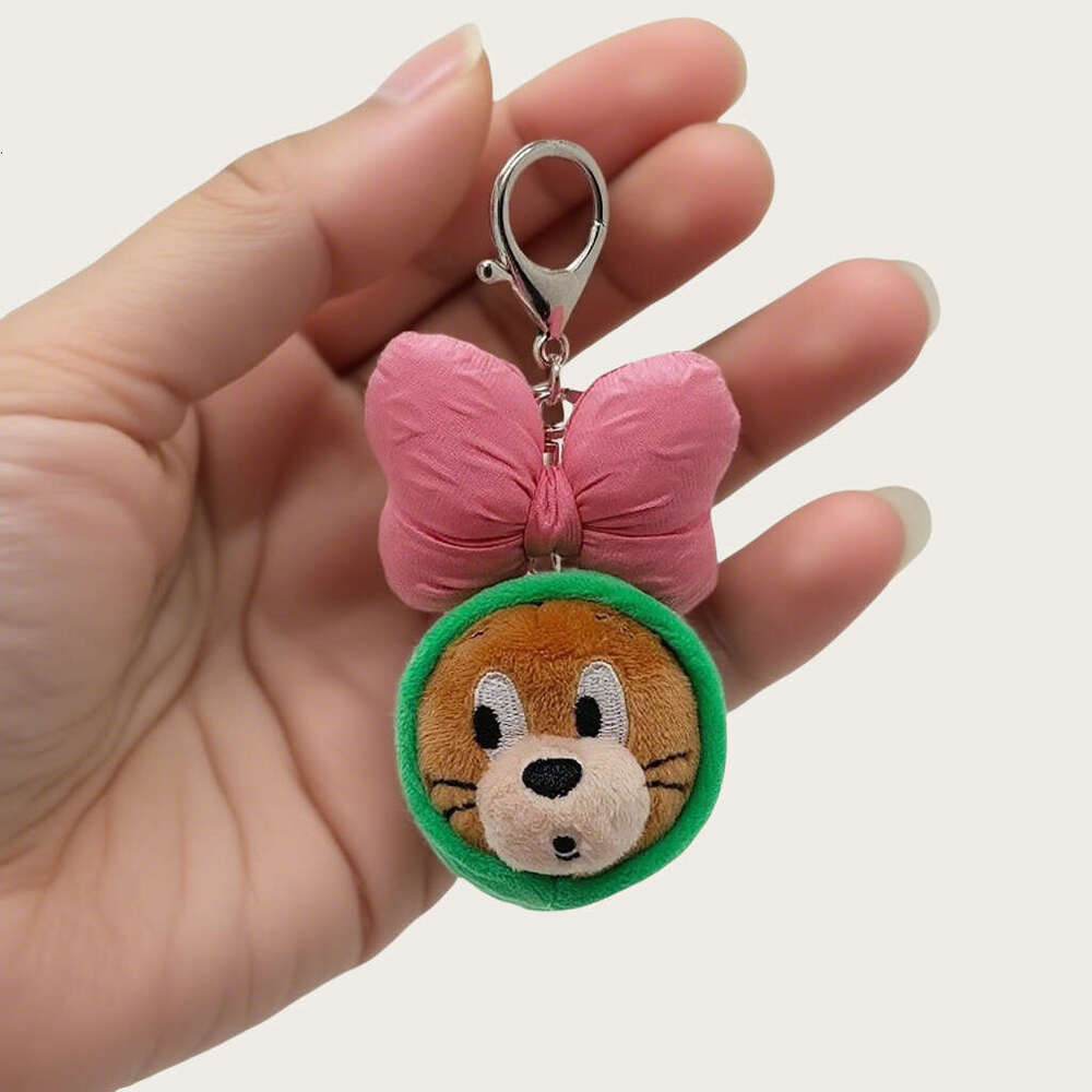 New caterpillar mouse plush keychain pendant, bowknot couple cute student bag decoration