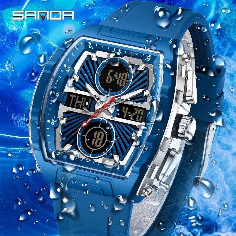 SANDA6231 Luxury Electronic Digital Fashion Trend Multi functional Clock Silicone Waterproof Weekly Date Men's Watch