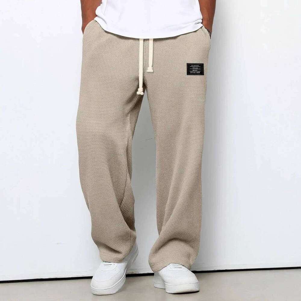 2026 New Men's Waffle Knit Sweatpants Loose Fit Joggers Casual Trousers Straight Wide Leg Lounge Pants