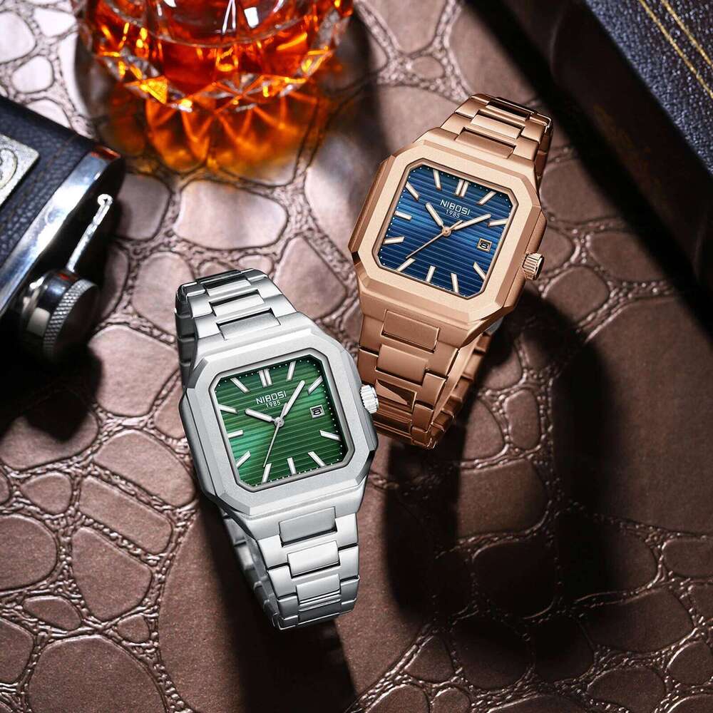 NIBOSI Luminous Square Man Waterproof Business Men Watch Stainless Steel Quartz Luxury Men's Watches Reloj Hombre