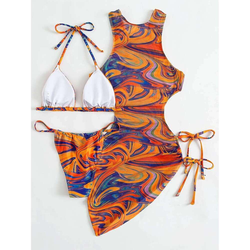 3 Pieces Bikini Set Women Leopard Halter Sexy Swimsuit 2026 Bikinis With Beach Cover Up Swimwear Backless Bandage Bathing Suit Y260303