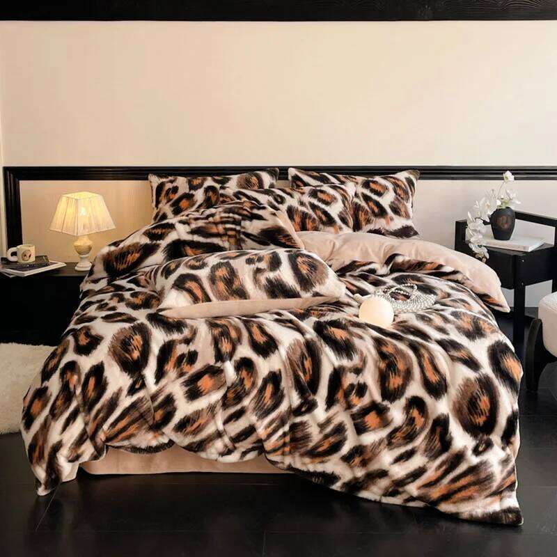 2025 New Zebra Pattern Warm Rabbit Four-piece Set Winter Milk Thickened Quilt Cover Sheet Double-sided Fleece H260312