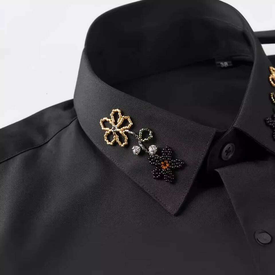 Handmade Beaded For Men Long Sleeve Business Social Dress Shirt High-Quality Cotton Casual Star Stage Performance Costume