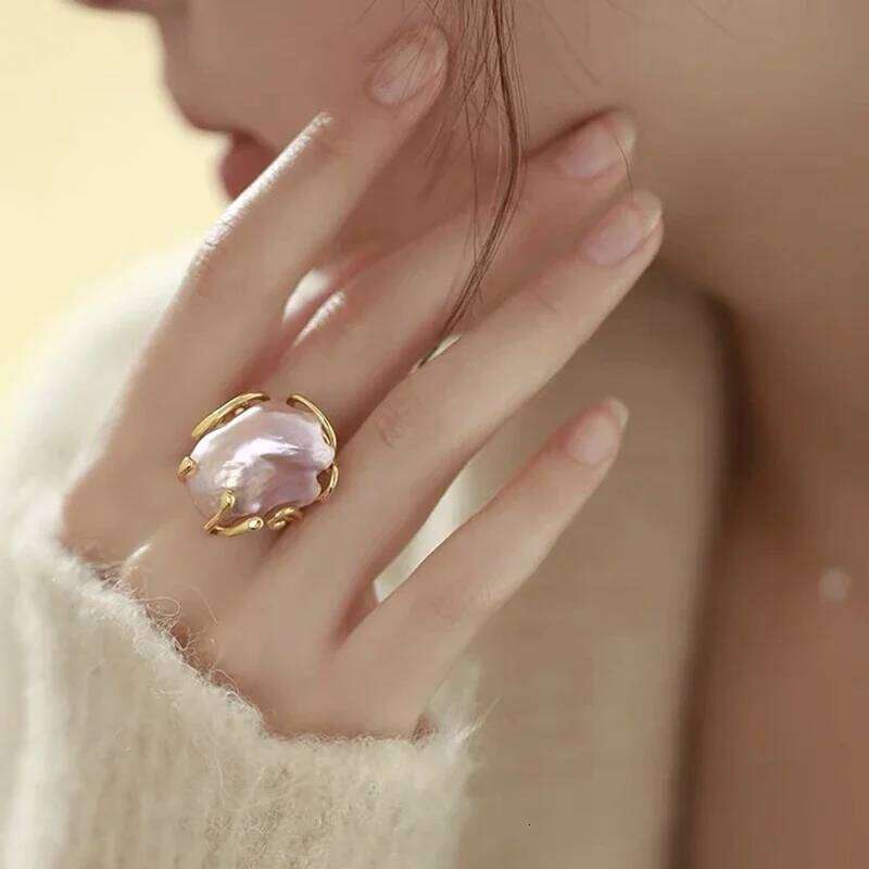 Natural Baroque Freshwater Colored Pearl Ring s925 Sterling Silver Unique Design Fashionable Personality and High Sense Gift H260312