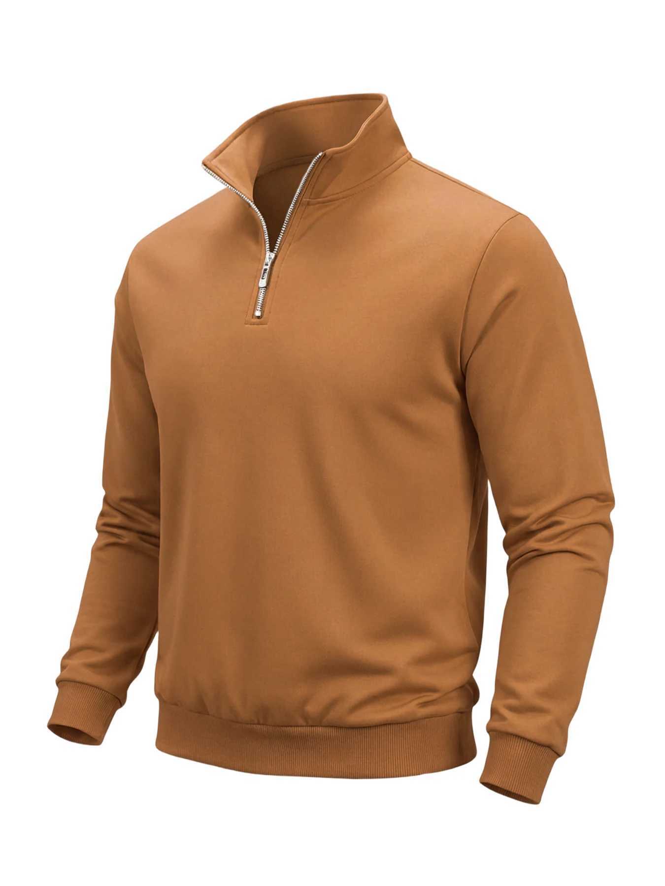 Spring Autumn Mens Half Zipper Sweatshirts Solid Color Turtleneck Pullover Sweaters Men Outdoor Long Sleeve Top Streetwear M260312
