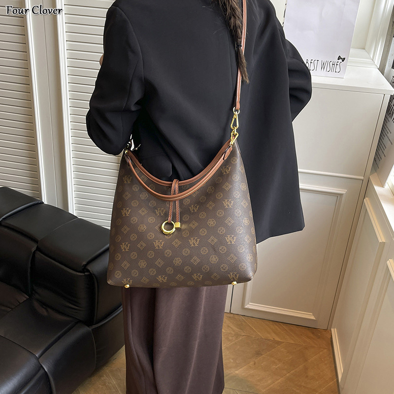 Retro fashion printed crossbody bag, minimalist women's tote, large-capacity casual shoulder bag, high-end lightweight luxury handbag, casual lux