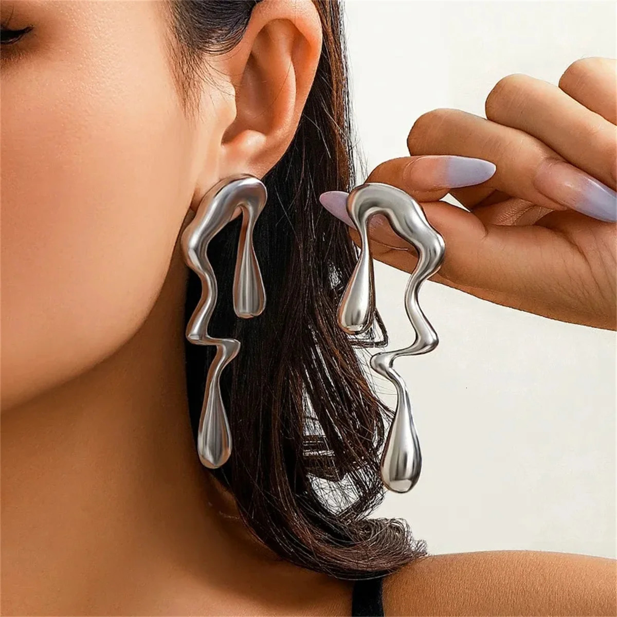 2pcs Irregular Vintage Stainless Steel Water Drops Ear Studs 260309
