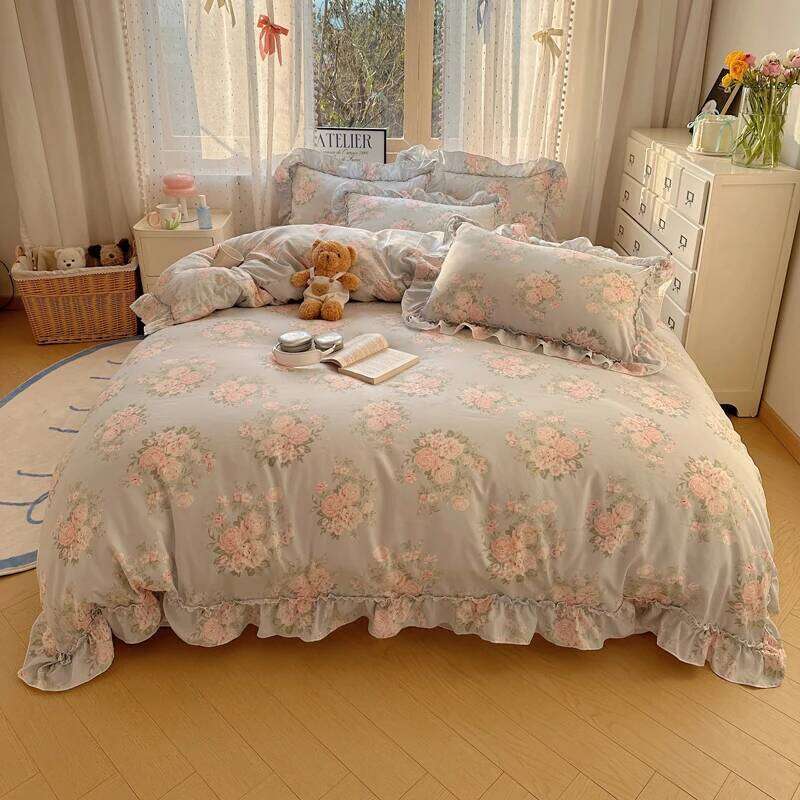 Soft Bedding Floral Style Bedclothes Ruffles Duvet Cover with Bedsheet Home Print Bed Linen Set H260312