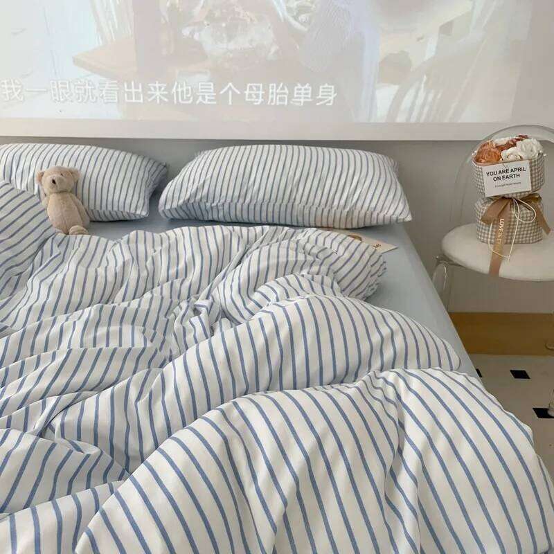 Blue Strip Duvet Twin Full Queen 4Pcs Vertical Striped Microfiber Soft and Lightweight Comforter Cover Sheet Pillowcases H260312