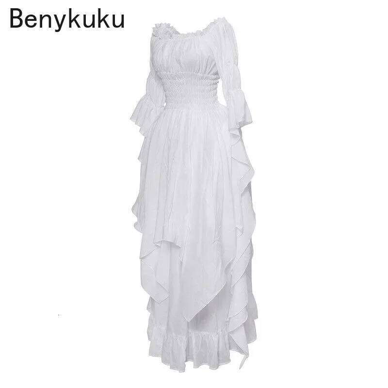 White Victorian Medieval Renaissance Long Dress Plus Size Women Cosplay Halloween Costume Princess Gown Vintage Gothic Dresses C260312