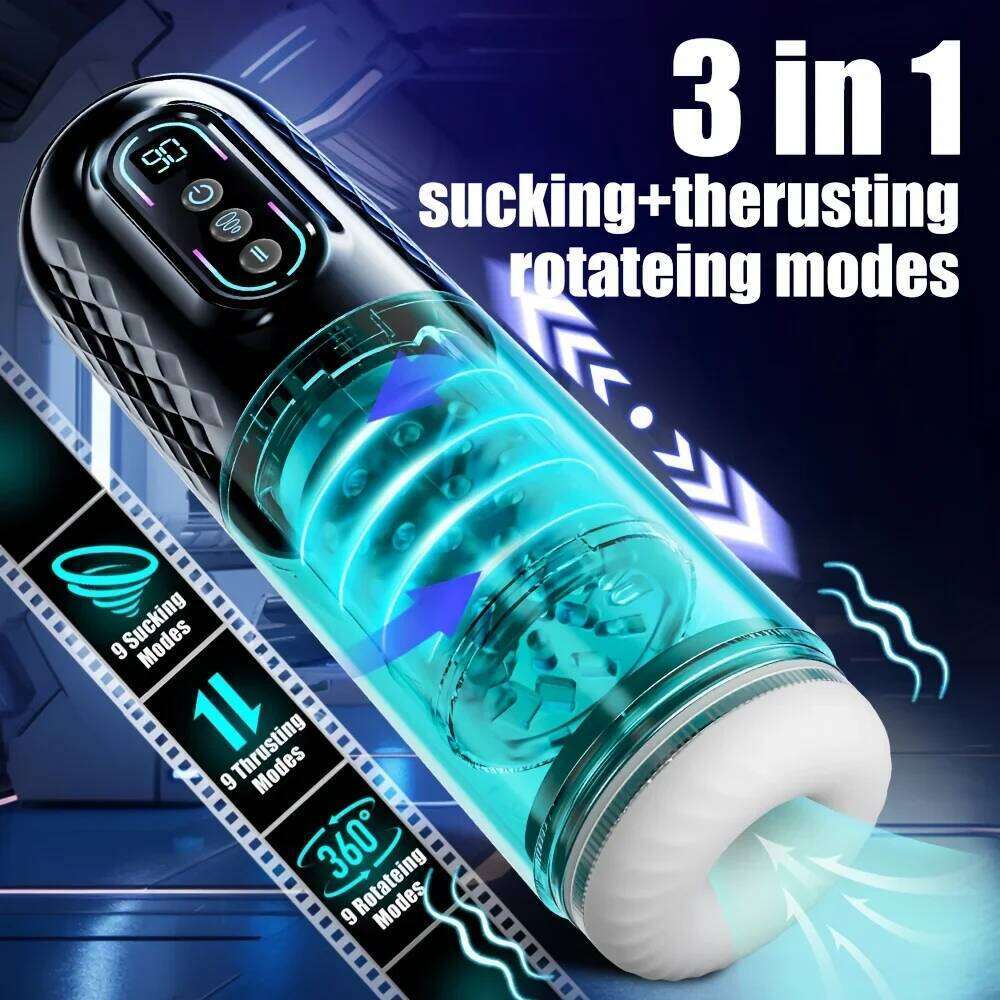 3 IN 1 Automatic Telescopic Male Masturbator Cup Powerful 9 Sucking Thrusting Rotation Modes Masturbation Adult Sex Toy for Men Z260312