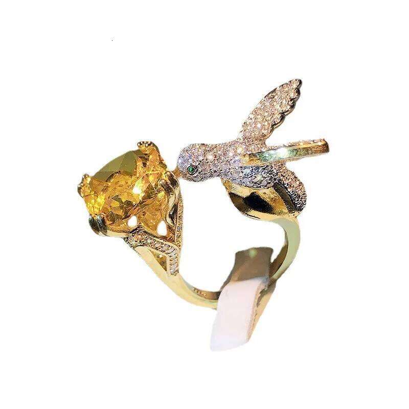 Creative Colored Gemstone Women Simulating St. Mary's Aquamarine Hummingbird Ring 925 Stamp Wedding Party Fashion H260312