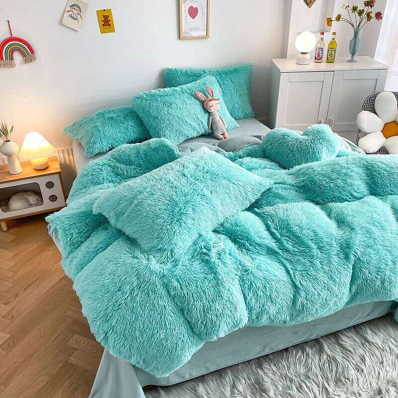 3Pcs Fluffy Black Plush Shaggy Duvet Cover +2Pcs Pillowcases Zipper Bedding set Soft Velvet H260312