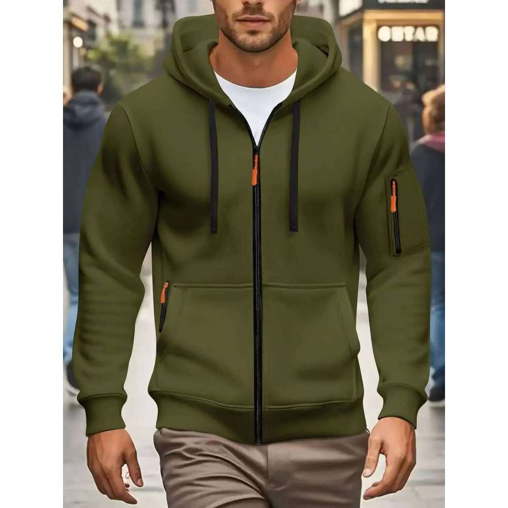 autumn and winter New Hoodies Long Sleeve pocket Zipper Design Hooded Sweatshirt Men Sportswear Casual Jacket