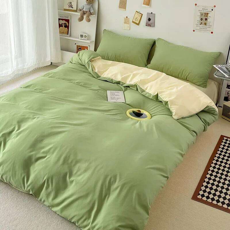 Simple Plain Home Textiles Water-washed Cotton Bedding Four-piece Set High Quality Duvet Cover Bed Sheet 2 Pieces Pillowcase H260312