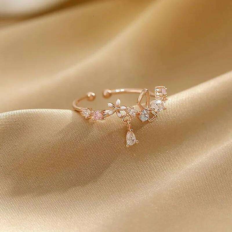ANENJERY Zircon Flowers Bowkont Adjustable Ring For Women Simple Beautiful Princess Accessories Gift H260312