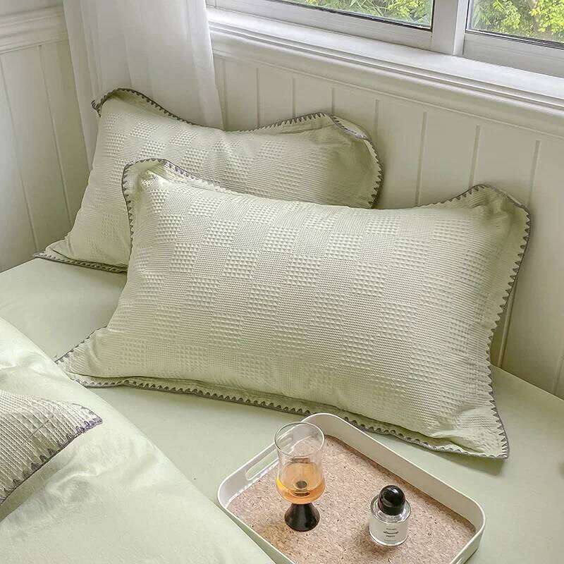 Class A Waffle Jacquard Four Piece Set with 100 Thread Count Washed Pure Cotton Bed Sheet and Quilt Cover H260312