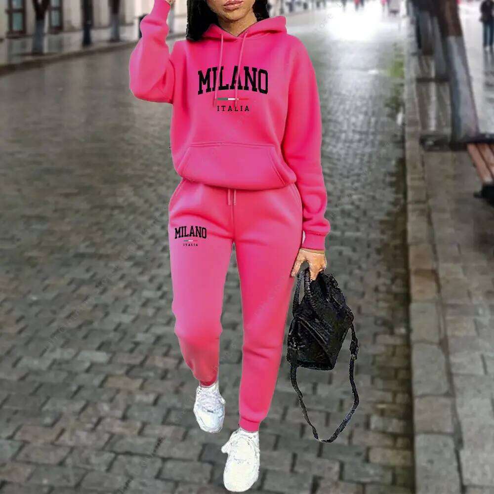 Autumn Winter Women's Sets 2pcs Hoodies Pants Suit Sports Outfits 2025 MILANO Letter Print Aesthetic Clothes Ladies Tracksuit C260312