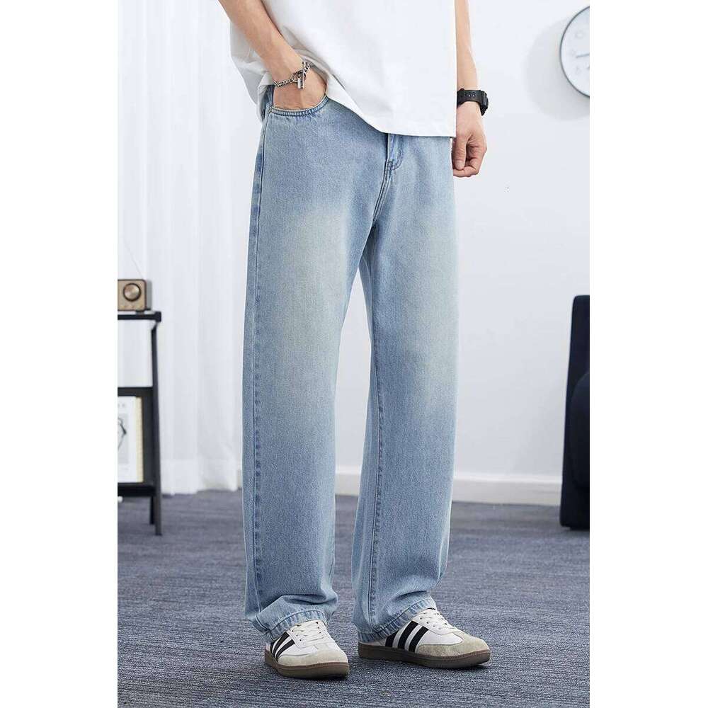 Spring/Summer Korean Style Straight Leg Lyocell Jeans Fashion Versatile Loose Thin Pants Men's Washed Retro 26Y0312