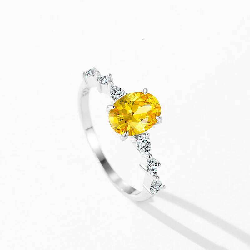 Ailmay 925 Sterling Silver Oval Yellow Shining Crystal Finger Ring For Women Engagement Wedding Trendy Fine Jewelry Gift H260312