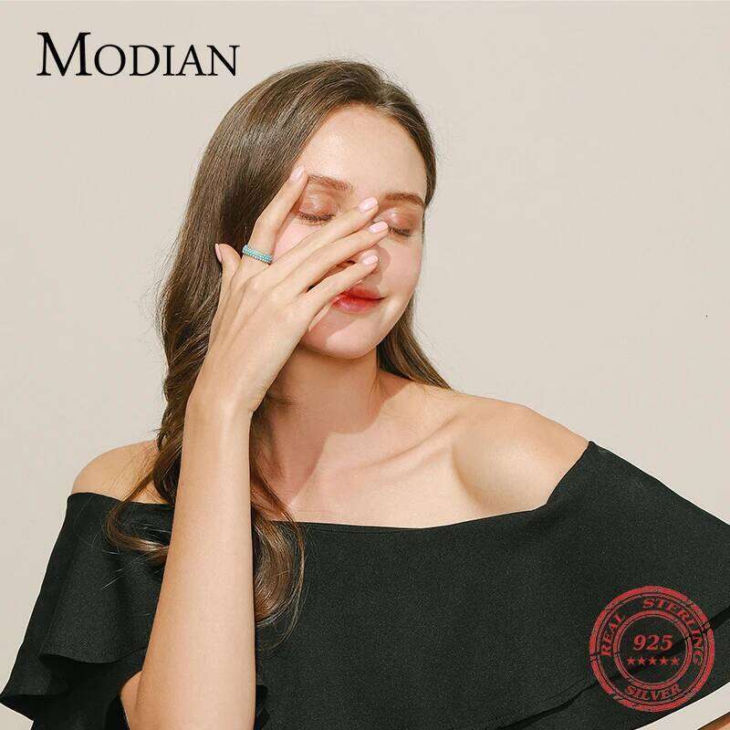 MODIAN Genuine 925 Sterling Silver Luxury Turquoise Finger For Women Vintage Retro Bohemian Style Rings Fine Jewelry Anel H260312