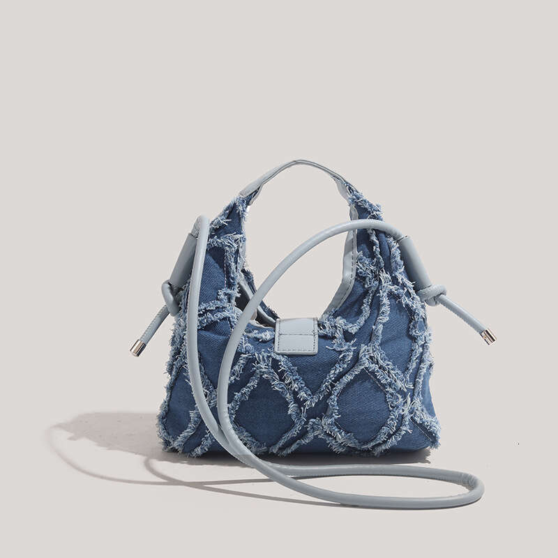 CHARHP&KEJNT Genuine 2026 New Hot Girl Pink Five-Pointed Star Patch Design Frayed Edge Denim Crossbody Bag