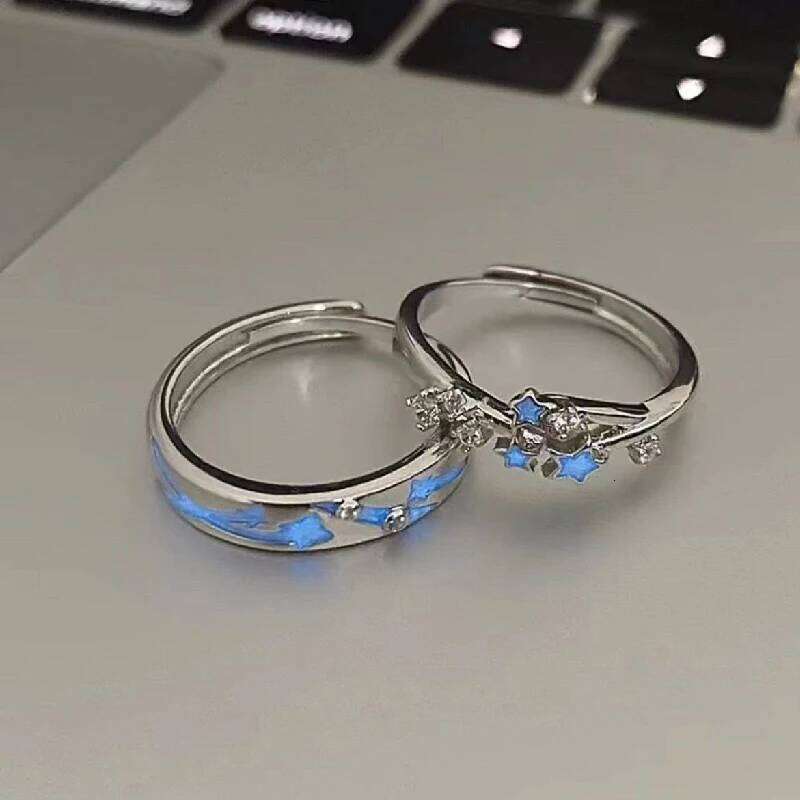 Luminous Blue Green Light Star Glow In Dark Fluorescent Heart Ring Women Men Couple Finger Rings Jewelry Adjustable W260311
