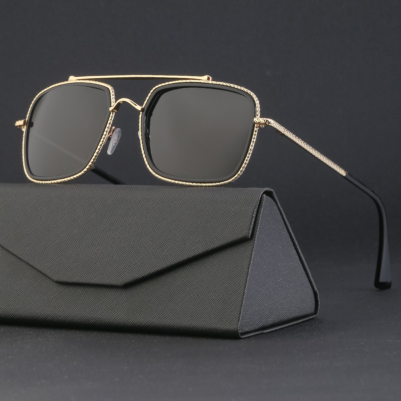 Polarized Women Driving Anti-Glare Retro Double Bridge Slingshot Square Frame for Men Trendy Sunglasses
