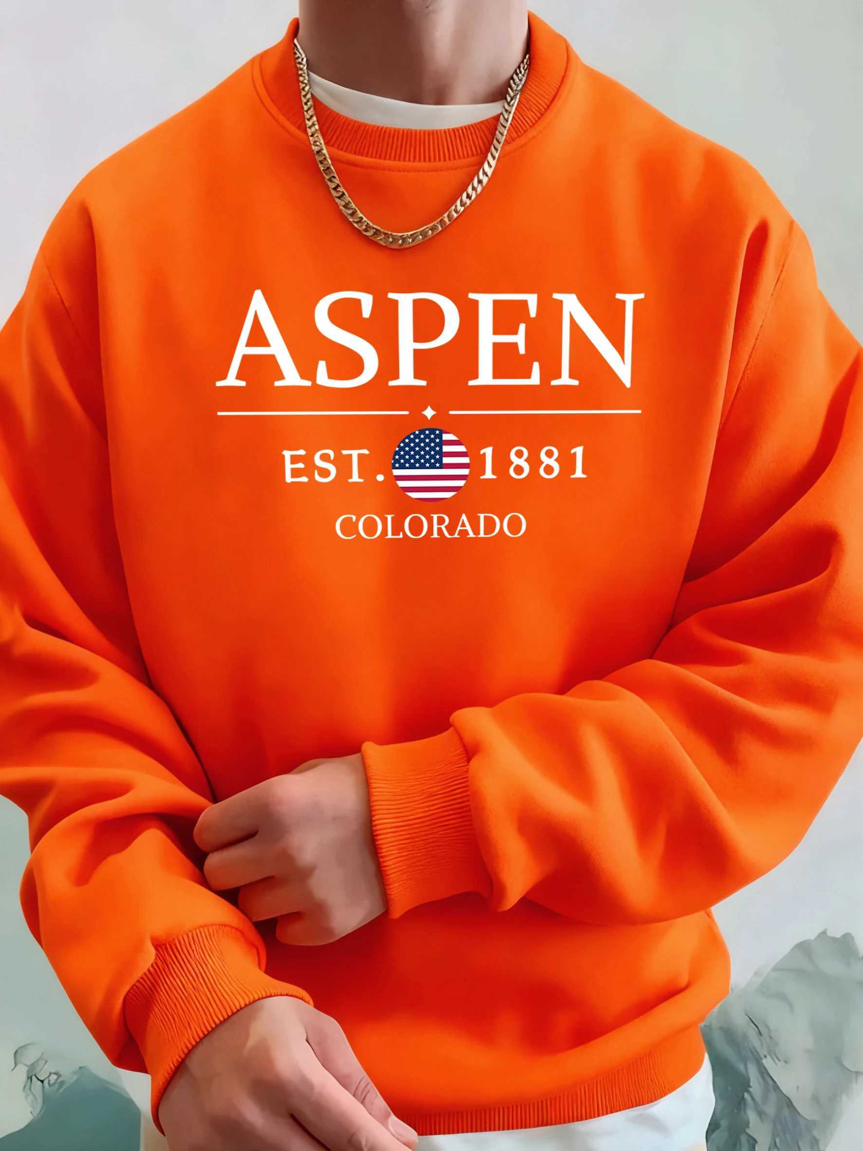 Aspen Colorado 1881 Printed Fleece Tops MenS Street Comfortable Hoodies Basic Soft Streetwear THiCKen Fashion Sweatshirts M260312