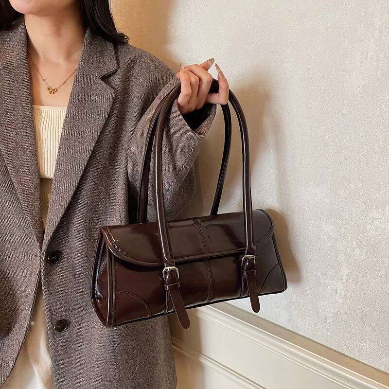 High Quality Burgundy PU Leather Underarm Elegant Women's Magnetic Buckle Shoulder Bag Commuter Versatile Ladies Tote Bags