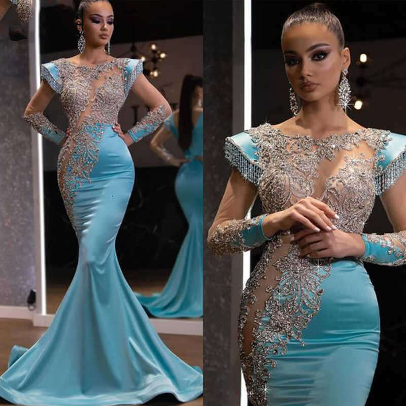 2025 New Daily Light Blue Mermaid Long Banquet Sand Gold Series Slimming Elegant Annual Meeting Evening Dress for Women